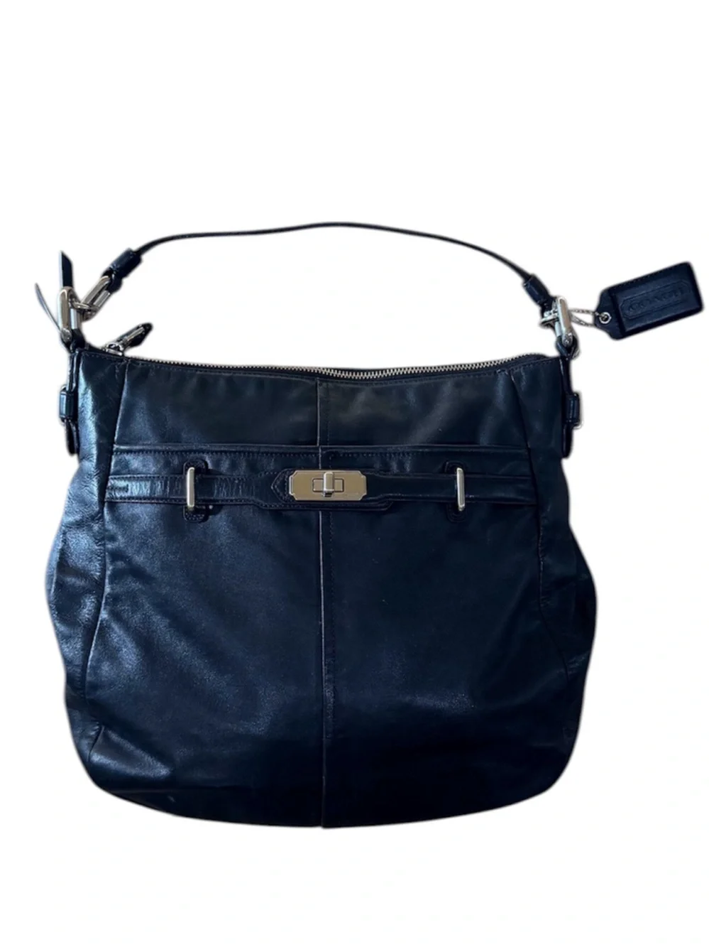 Coach Ashley Black Leather Hobo Bag Turnlock 17888 Large